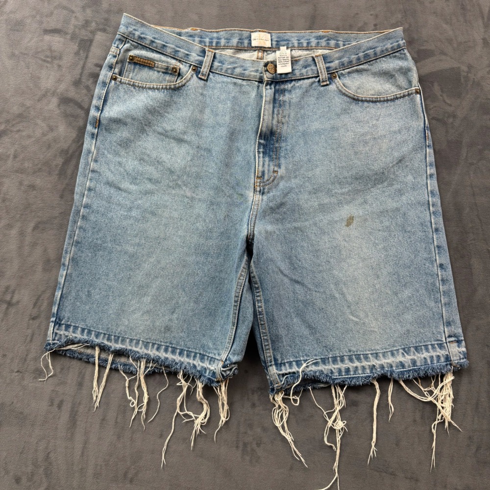 Calvin Klein Jeans Mens 38 Light Wash Distressed Frayed Hem Denim Shorts Vintage